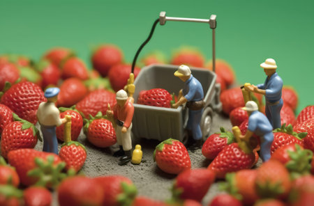 toy people harvesting strawberries.Generative AIの素材