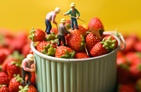 toy people harvesting strawberries.Generative AIの素材