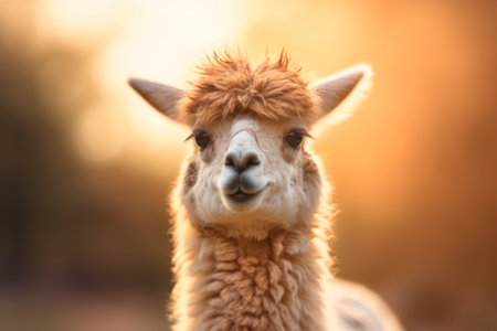 alpacas portrait.Cute alpaca on the farm.Very beautiful alpacas and funny animals.Generative AIの素材