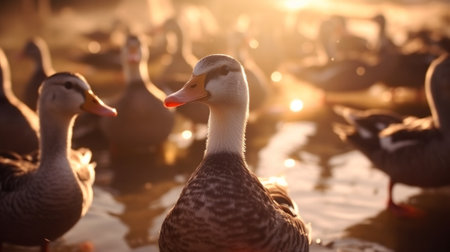 ducks and geese on a poultry farm. free range. ecology. Generative AIの素材