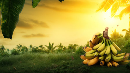 background bananas against the sky with copy space. Generative AIの素材