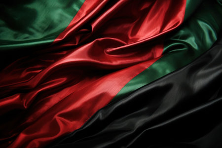 red black green flag fluttering in the wind against the sky. Flag Africans silk. Generative AIの素材