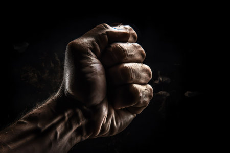 black lives matter, blackout hand, blackout background, racial injustice, black fist in air on black background, fight against racism.Generative AI.の素材