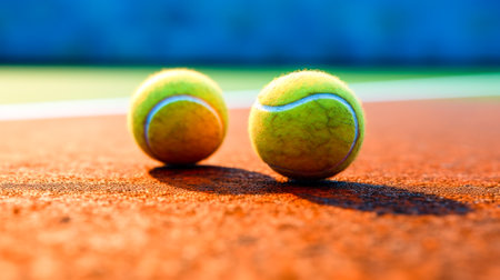 tennis balls on the ground after the rain. Generative AIの素材