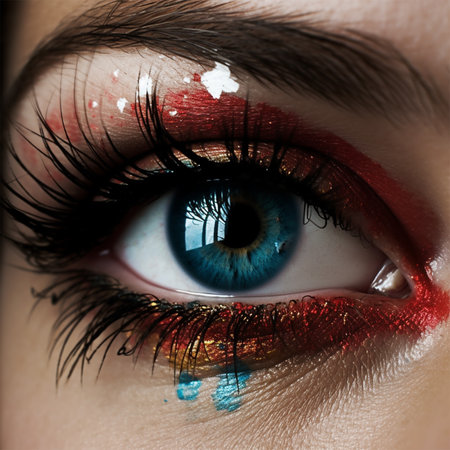 Beautiful female eye painted with the American flag on a black background, clouse up.Generative AIの素材