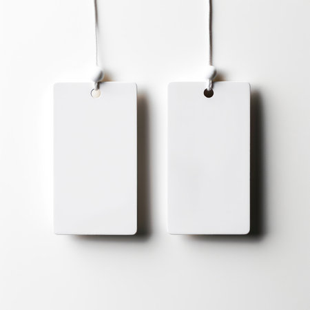 two white fashion label mockups isolated on white background. Generative AIの素材