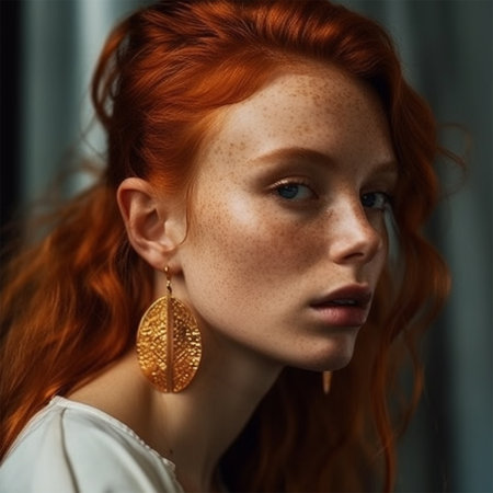 close-up portrait of a young woman with bright red hair color and hairstyle. Banner or poster. Social media content for beauty salons. hair dye color in the catalog. Generative AIの素材