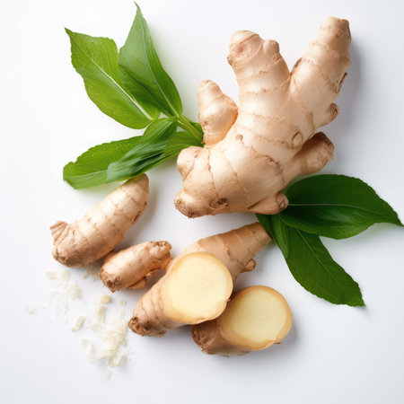 ginger herb with leaf on white background. Generative AIの素材
