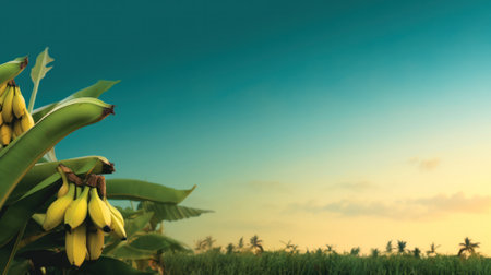 background bananas against the sky with copy space. Generative AIの素材