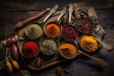 variety of spices in the oriental market. Generative AIの素材
