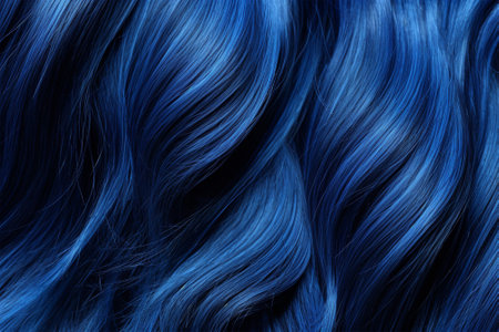 A closeup view of a bunch of shiny extreme blue hair in a wavy style.social media content for beauty salons. hair dye color in the catalog. Generative AIの素材