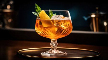 refreshing low alcohol drink with lemon and mint on a dark background. Generative AIの素材