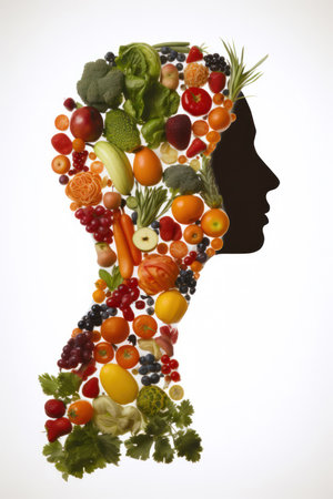 female silhouette from fruits on a white background. Generative AI.の素材
