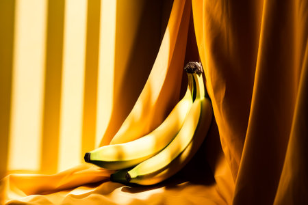 bananas on a yellow background with hard shadows. picture, poster. Generative AIの素材