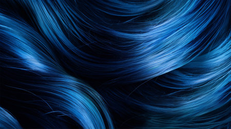 A closeup view of a bunch of shiny extreme blue hair in a wavy style.social media content for beauty salons. hair dye color in the catalog. Generative AIの素材