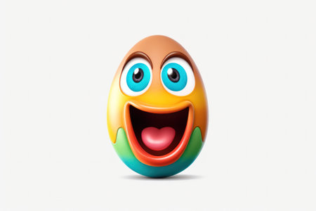 emotional colorful egg on a white background. illustration painted egg with digital face elements eyes smile mouth character. Generative AIの素材