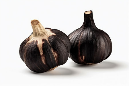 black garlic on white background, health food. Generative AIの素材