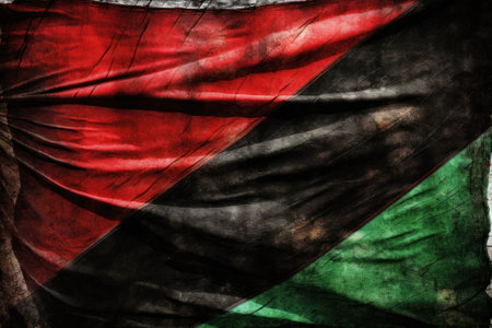 red black green flag fluttering in the wind against the sky. Flag Africans silk. Generative AIの素材