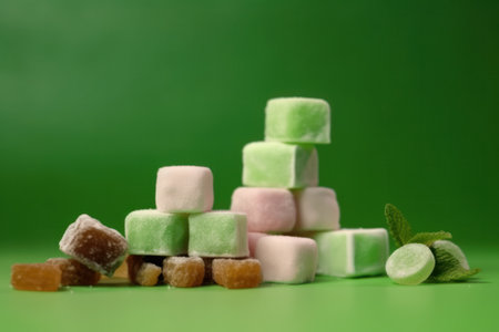 oriental sweets on green background .copy space. Generative AIの素材