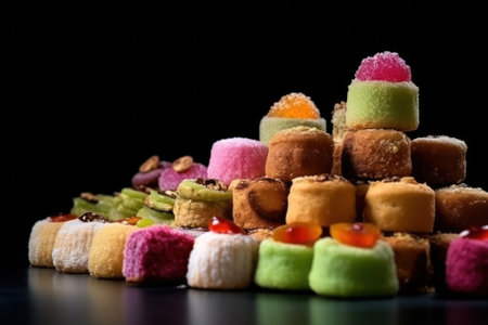 oriental sweets on dark background .copy space. Generative AIの素材