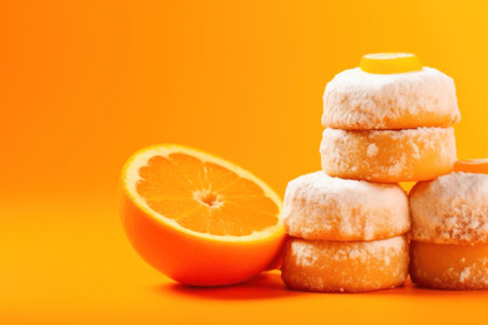 oriental sweets on orange background .copy space. Generative AIの素材