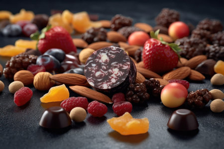 chocolates with nuts and fruits. Generative AIの素材