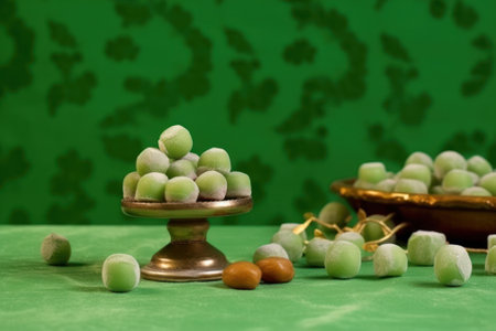 oriental sweets on green background .copy space. Generative AIの素材