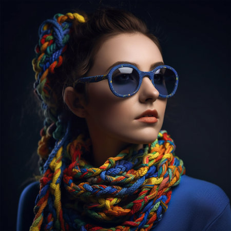 girl in a frame made of threads. unique design and the second life of yarn. the concept of the environment and reasonable consumption. Generative AIの素材