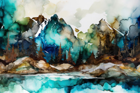 abstract background image ink painting mountain landscape. Generative AIの素材