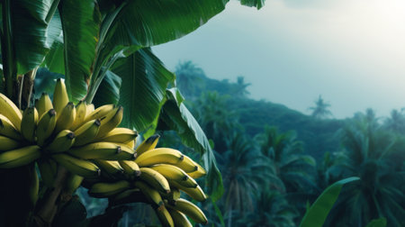 background bananas against the sky with copy space. Generative AIの素材
