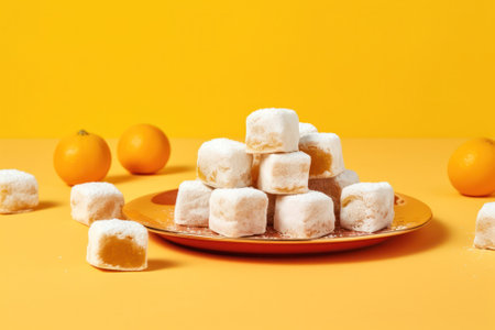 oriental sweets on orange background .copy space. Generative AIの素材