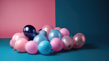 blue and pink balloons on a colored background. copy space.の素材