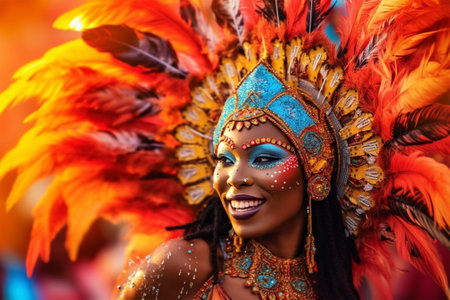 colorful and bright Brazilian carnival illustration. Participants portrait.の素材