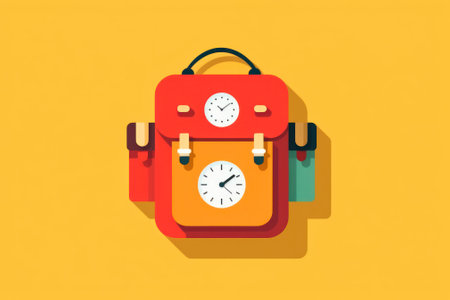 school backpack on bright background, back to school.flat illustration.の素材