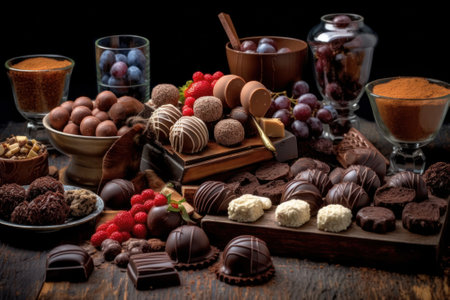 a large assortment of chocolates with nuts and dried fruits. Generative AIの素材