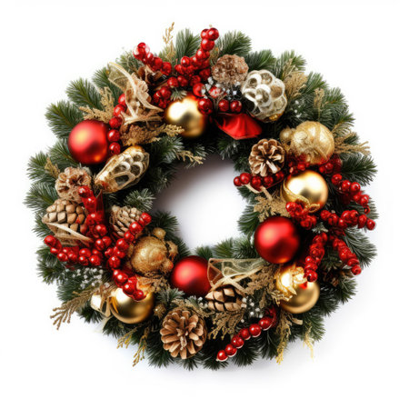 Christmas wreath with cones and Christmas decorations.の素材