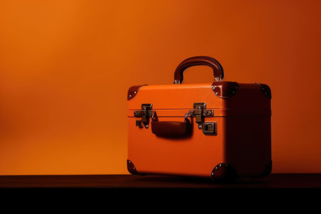 new modern orange suitcase for tools on orange background.copy spaceの素材