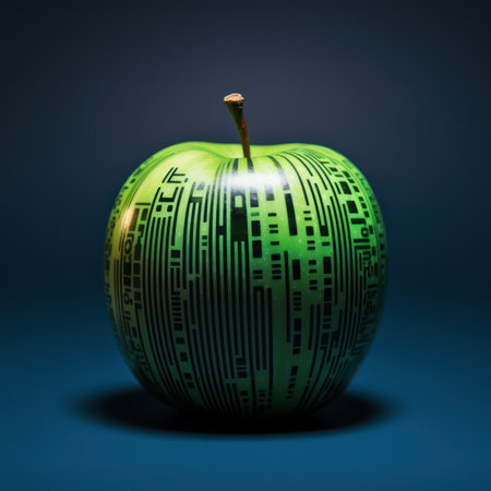 electronic circuits on apple in laboratory.の素材