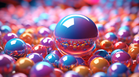 abstract background with colorful metallic chromed spheres.の素材