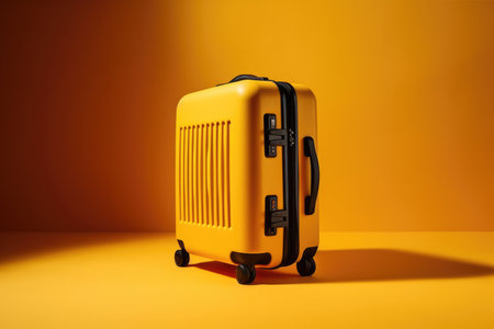 new modern yellow suitcase on yellow background.copy spaceの素材