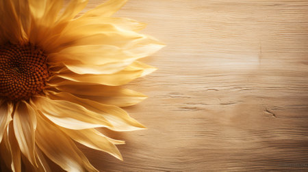 golden shade sunflower flower on wooden background.copy space.の素材