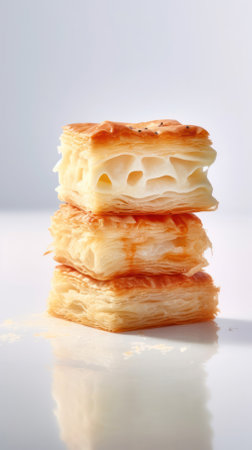pastries from puff pastry, biscuits with filling on the table. close up side view.の素材