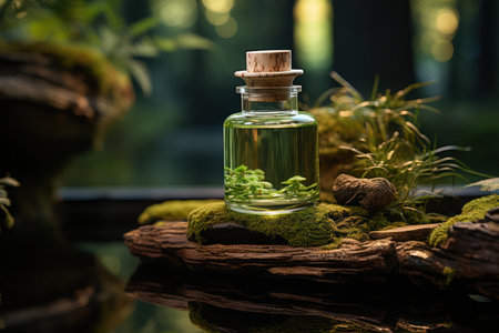 natural cosmetics on herbs, aromatherapy and essential oils concept. Alternative medicine and healing products on the background of nature.の素材