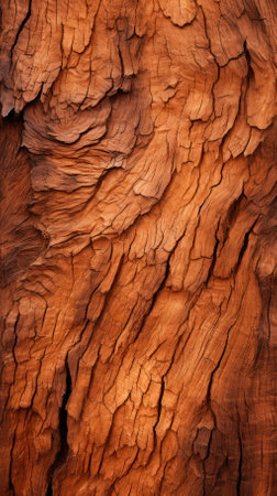 Strawberry brown, rough tree bark, conveying the timeless beauty of nature. Texture photography, bark background, very close up shot.の素材