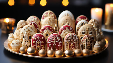 ginger winter town on wooden table .の素材