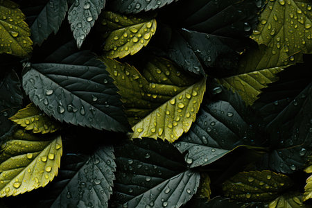 close-up background of green leaves.の素材