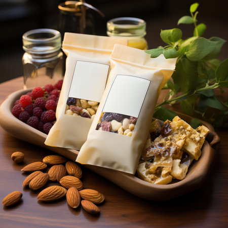 portioned packaging with nuts and dried fruits.healthy eating and taking care of yourselfの素材