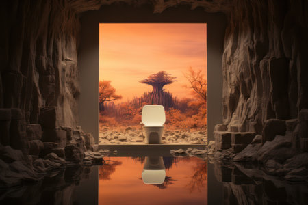 toilet on a simple natural stone background toilet . straight lines and diffused light in a modern sustainable designの素材