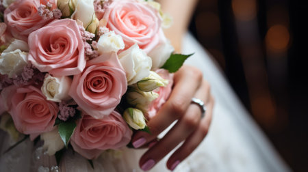 wedding bouquet in the hands of the bride at the celebration close-upの素材