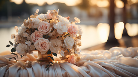 elements of drapery and accessories for decorating a wedding celebration.の素材